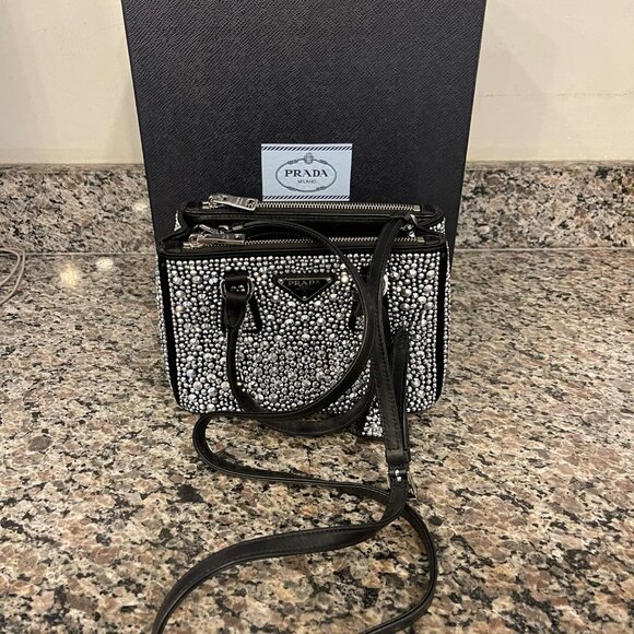Prada Satin Crystal Mini Galleria Double Zip Tote Metal in Box SPB-JB 334867 - Picture 5 of 12